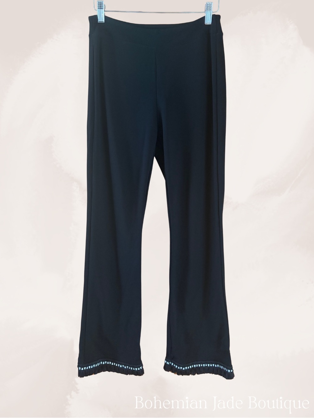 Calzedonia Black Cropped Flare Pants Women’s Medium Fringe Hem - Picture 3 of 6
